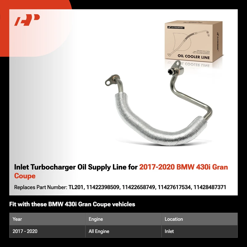Inlet Turbocharger Oil Supply Line for 2017-2020 BMW 430i Gran Coupe