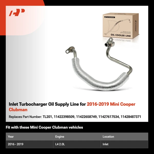 Inlet Turbocharger Oil Supply Line for 2016-2019 Mini Cooper Clubman