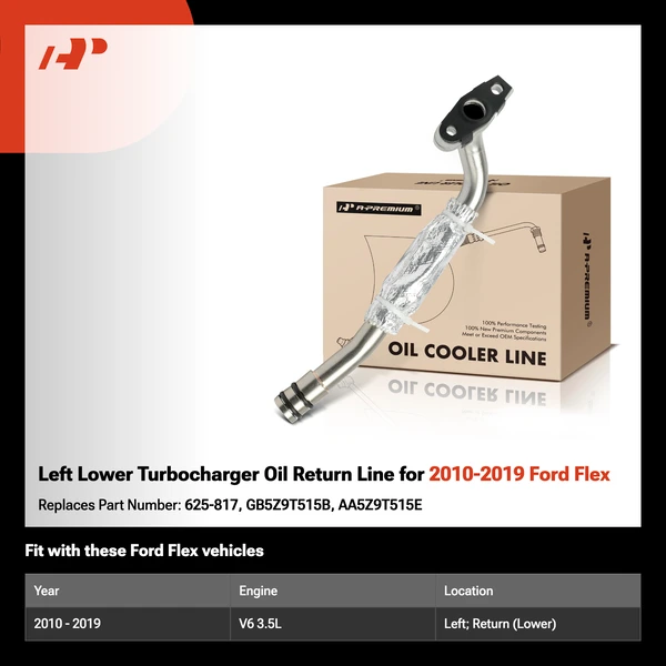 Left Lower Turbocharger Oil Return Line for 2010-2019 Ford Flex
