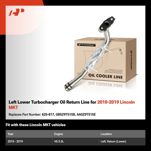 Left Lower Turbocharger Oil Return Line for 2010-2019 Lincoln MKT