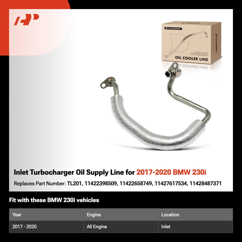 Inlet Turbocharger Oil Supply Line for 2017-2020 BMW 230i