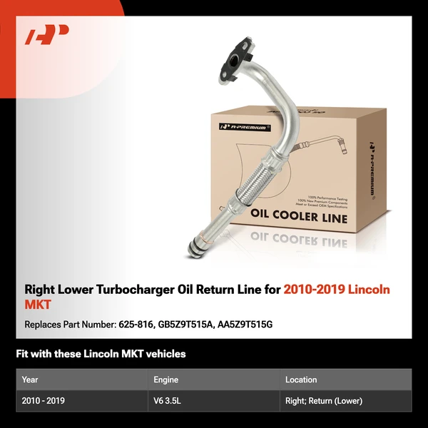 Right Lower Turbocharger Oil Return Line for 2010-2019 Lincoln MKT