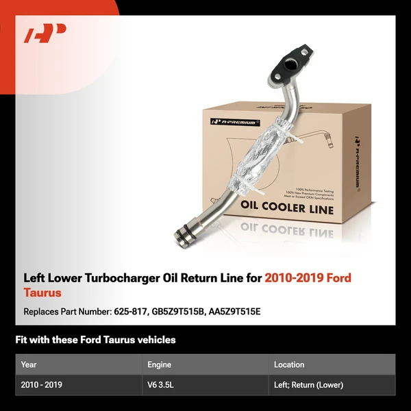Left Lower Turbocharger Oil Return Line for 2010-2019 Ford Taurus