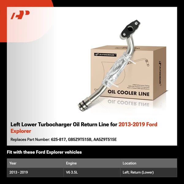 Left Lower Turbocharger Oil Return Line for 2013-2019 Ford Explorer
