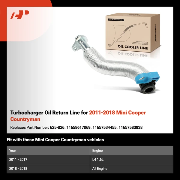 Turbocharger Oil Return Line for 2011-2018 Mini Cooper Countryman