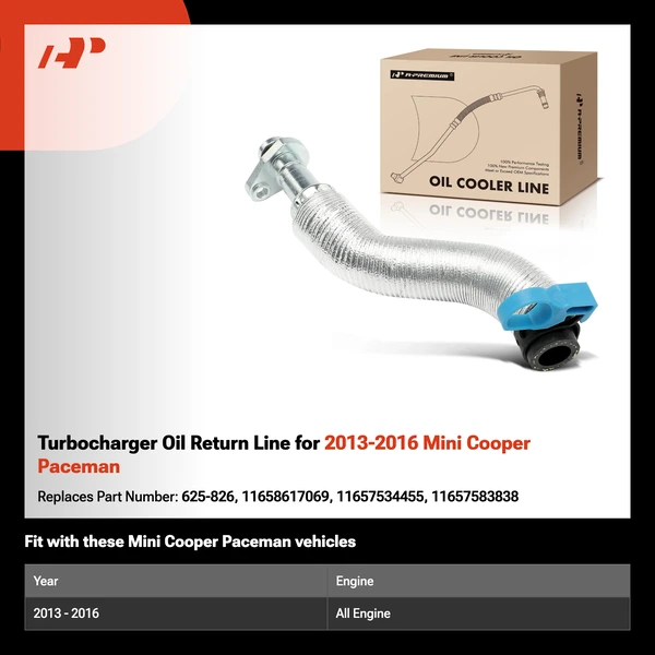 Turbocharger Oil Return Line for 2013-2016 Mini Cooper Paceman