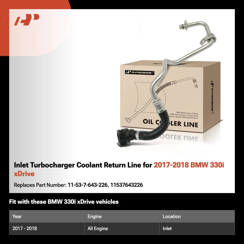 Inlet Turbocharger Coolant Return Line for 2017-2018 BMW 330i xDrive