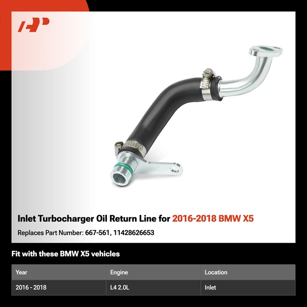Inlet Turbocharger Oil Return Line for 2016-2018 BMW X5