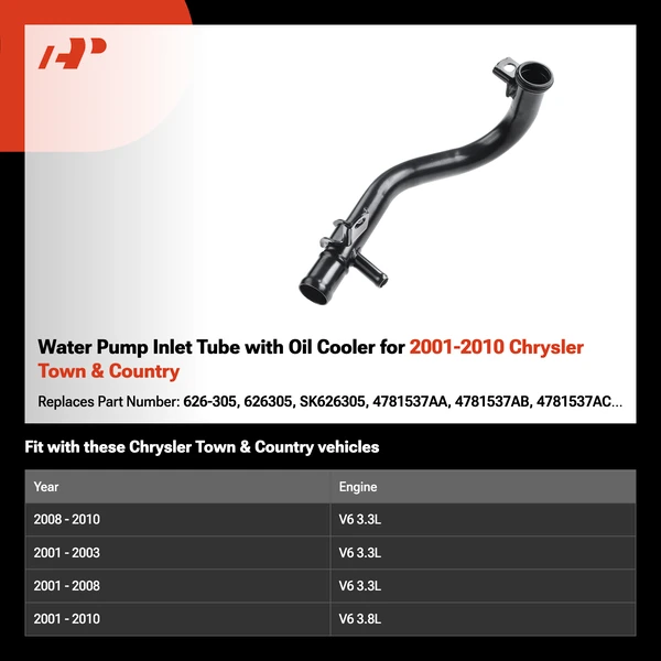 Water Pump Inlet Tube with Oil Cooler for 2001-2010 Chrysler Town & Country