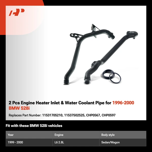 2 Pcs Engine Heater Inlet & Water Coolant Pipe for 1996-2000 BMW 528i