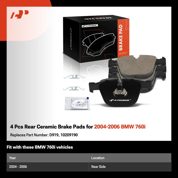 4 Pcs Rear Ceramic Brake Pads for 2004-2006 BMW 760i