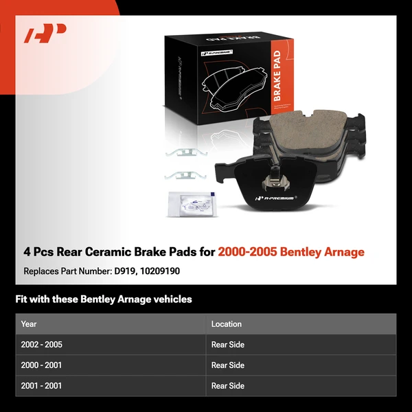 4 Pcs Rear Ceramic Brake Pads for 2000-2005 Bentley Arnage