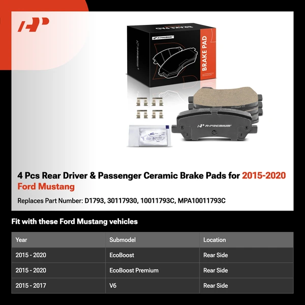 4 Pcs Rear Driver & Passenger Ceramic Brake Pads for 2015-2020 Ford Mustang