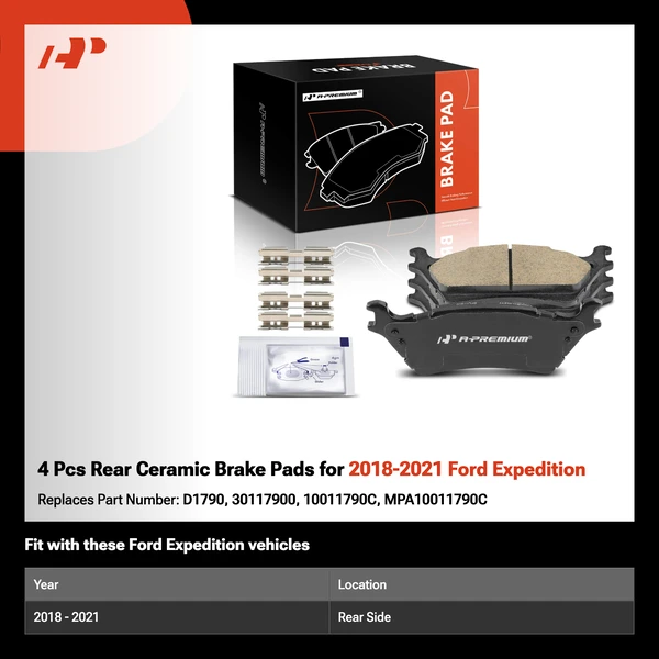 4 Pcs Rear Ceramic Brake Pads for 2018-2021 Ford Expedition