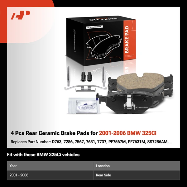 4 Pcs Rear Ceramic Brake Pads for 2001-2006 BMW 325Ci