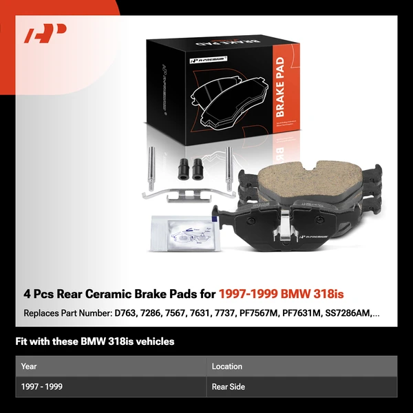 4 Pcs Rear Ceramic Brake Pads for 1997-1999 BMW 318is