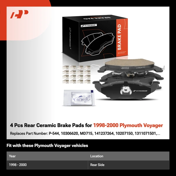4 Pcs Rear Ceramic Brake Pads for 1998-2000 Plymouth Voyager