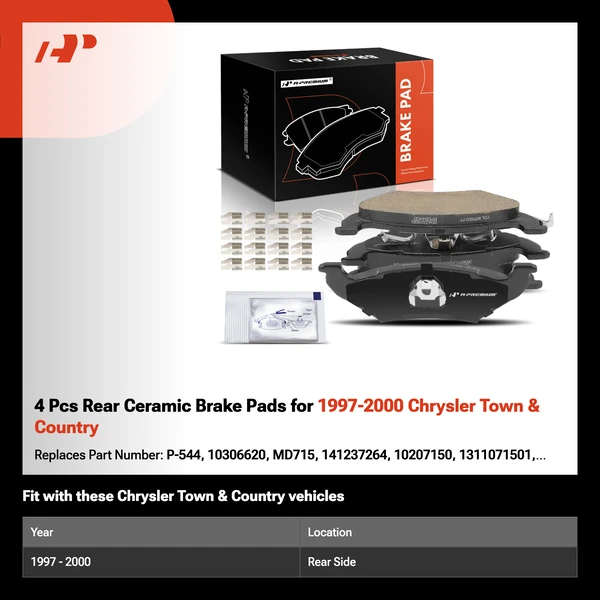 4 Pcs Rear Ceramic Brake Pads for 1997-2000 Chrysler Town & Country