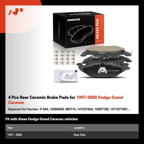 4 Pcs Rear Ceramic Brake Pads for 1997-2000 Dodge Grand Caravan