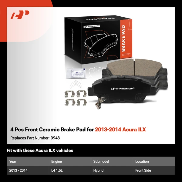 4 Pcs Front Ceramic Brake Pad for 2013-2014 Acura ILX