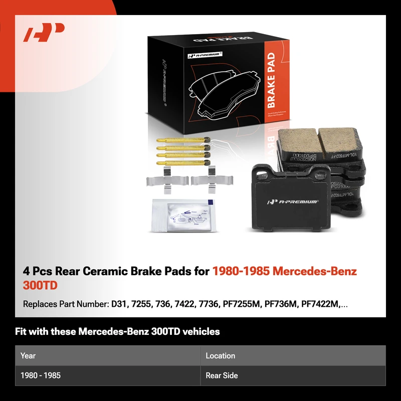 4 Pcs Rear Ceramic Brake Pads for 1980-1985 Mercedes-Benz 300TD