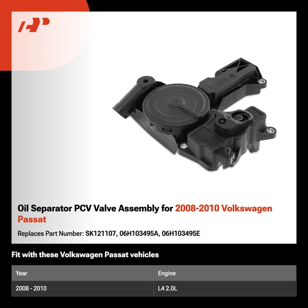Oil Separator PCV Valve Assembly for 2008-2010 Volkswagen Passat