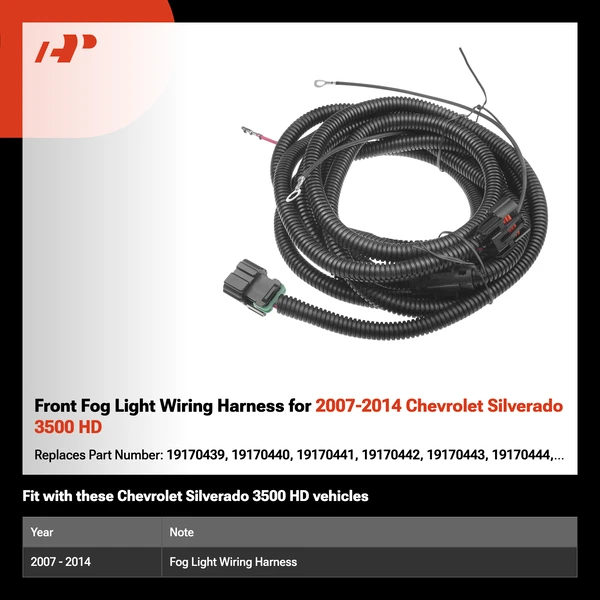 Front Fog Light Wiring Harness for 2007-2014 Chevrolet Silverado 3500 HD
