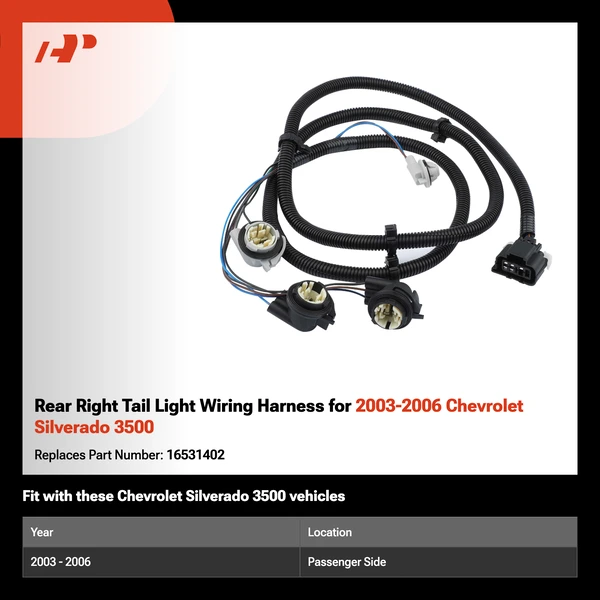 Rear Right Tail Light Wiring Harness for 2003-2006 Chevrolet Silverado 3500