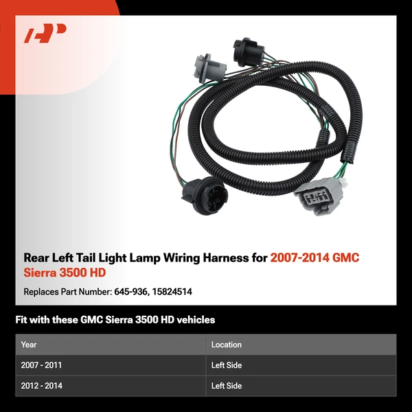 Rear Left Tail Light Lamp Wiring Harness for 2007-2014 GMC Sierra 3500 HD