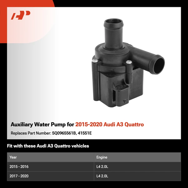 Auxiliary Water Pump for 2015-2020 Audi A3 Quattro