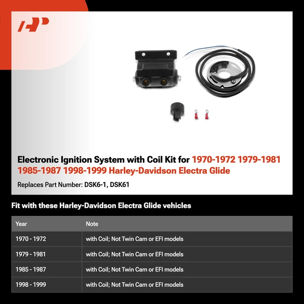 Electronic Ignition System with Coil Kit for 1970-1972 1979-1981 1985-1987 1998-1999 Harley-Davidson Electra Glide