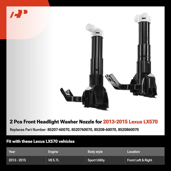 2 Pcs Front Headlight Washer Nozzle for 2013-2015 Lexus LX570