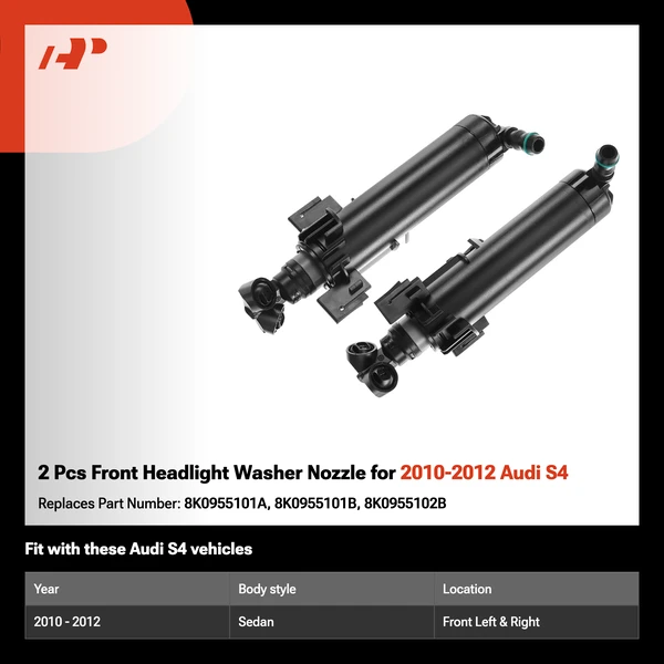 2 Pcs Front Headlight Washer Nozzle for 2010-2012 Audi S4