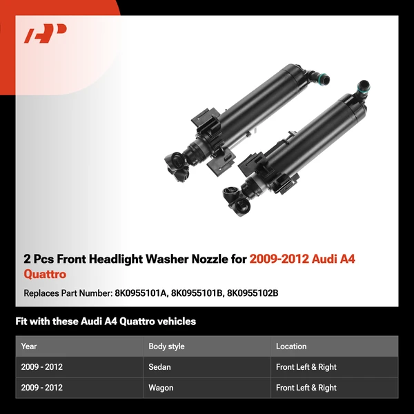 2 Pcs Front Headlight Washer Nozzle for 2009-2012 Audi A4 Quattro