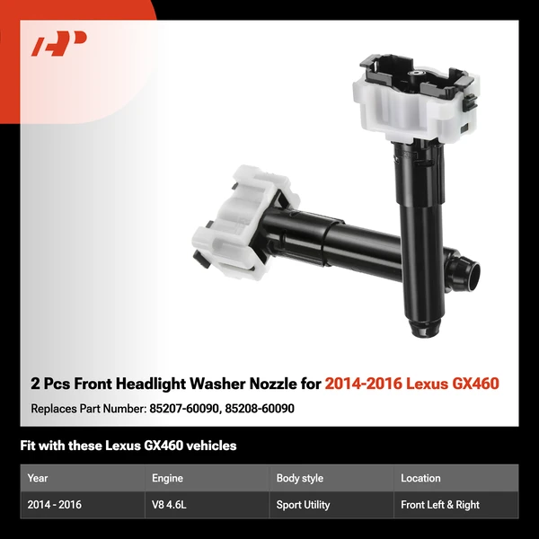 2 Pcs Front Headlight Washer Nozzle for 2014-2016 Lexus GX460