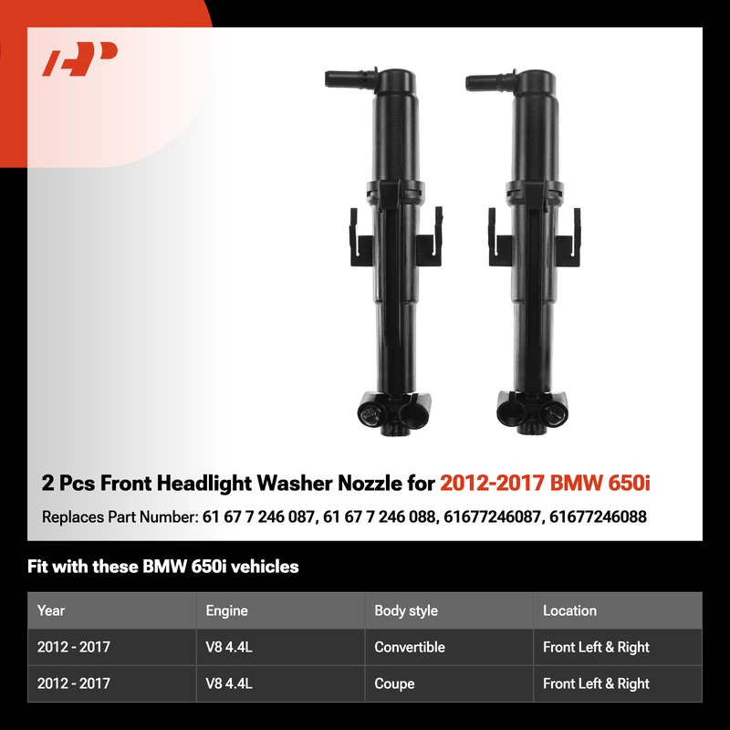 2 Pcs Front Headlight Washer Nozzle for 2012-2017 BMW 650i