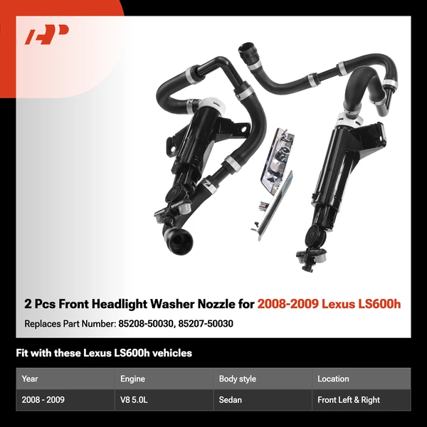 2 Pcs Front Headlight Washer Nozzle for 2008-2009 Lexus LS600h