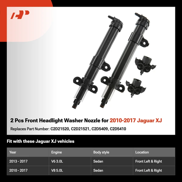 2 Pcs Front Headlight Washer Nozzle for 2010-2017 Jaguar XJ