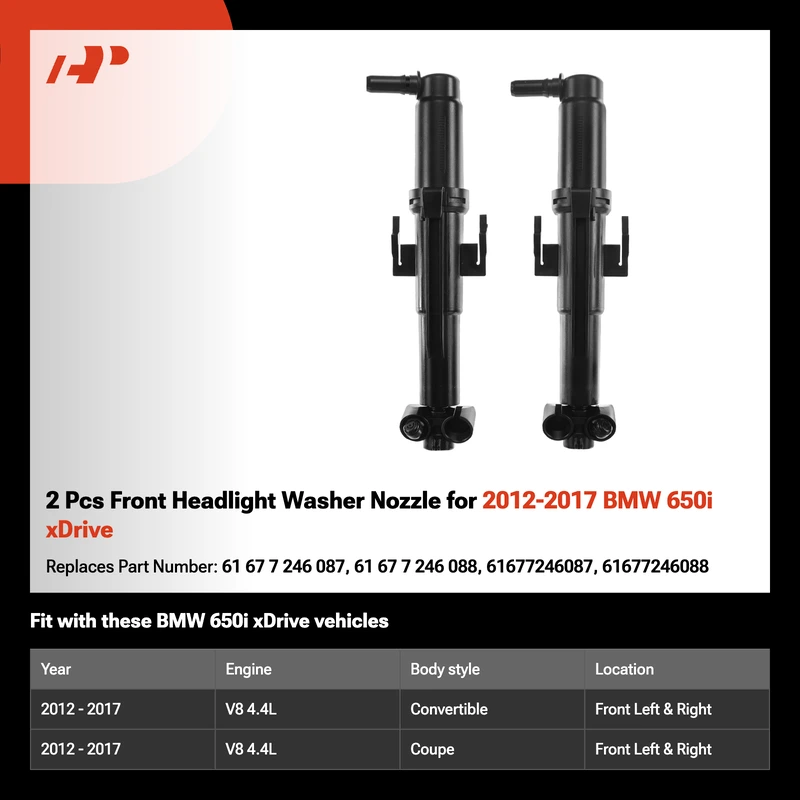 2 Pcs Front Headlight Washer Nozzle for 2012-2017 BMW 650i xDrive