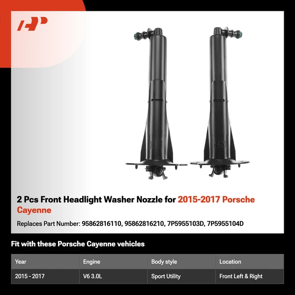 2 Pcs Front Headlight Washer Nozzle for 2015-2017 Porsche Cayenne