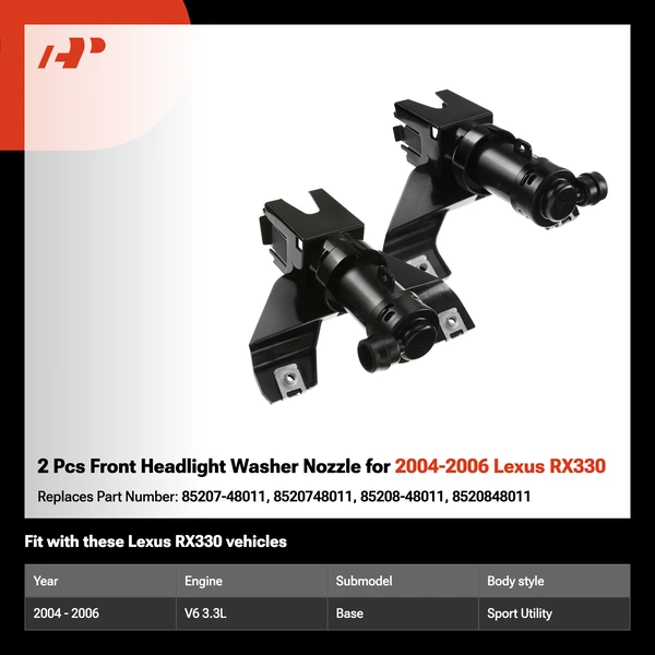 2 Pcs Front Headlight Washer Nozzle for 2004-2006 Lexus RX330