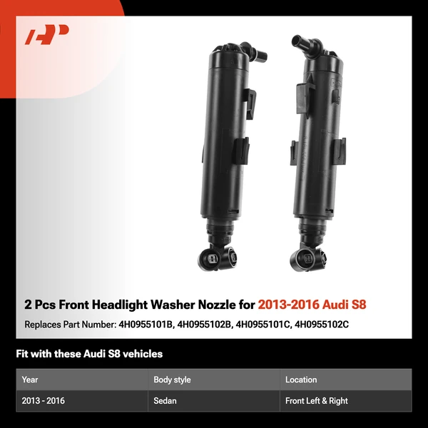 2 Pcs Front Headlight Washer Nozzle for 2013-2016 Audi S8
