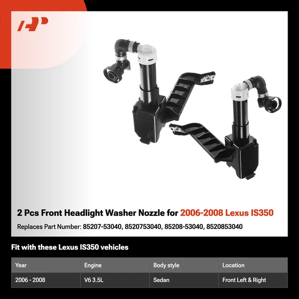 2 Pcs Front Headlight Washer Nozzle for 2006-2008 Lexus IS350