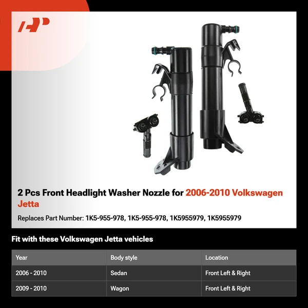 2 Pcs Front Headlight Washer Nozzle for 2006-2010 Volkswagen Jetta