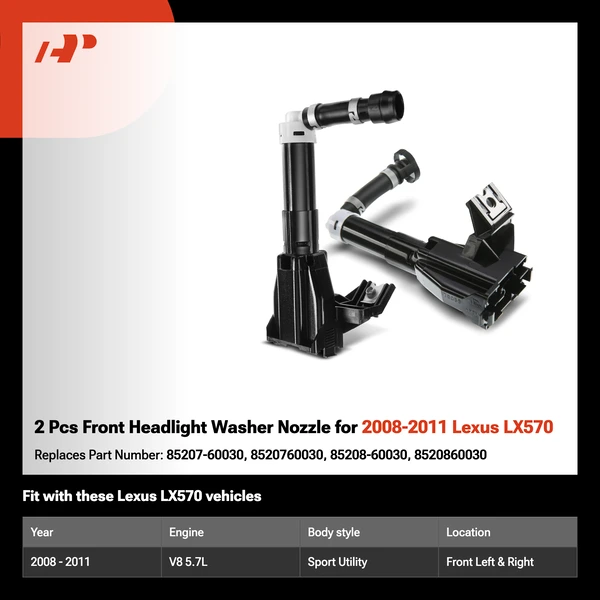 2 Pcs Front Headlight Washer Nozzle for 2008-2011 Lexus LX570