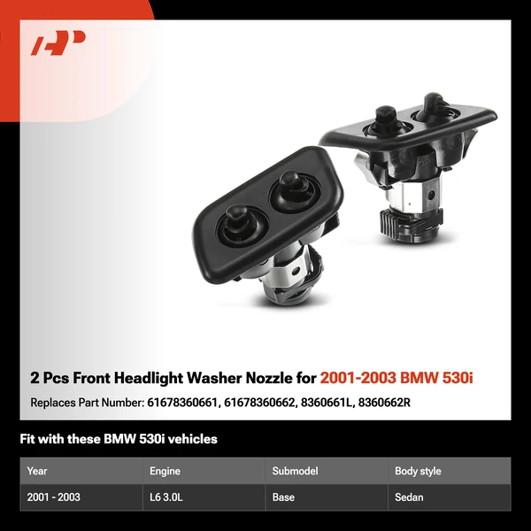 2 Pcs Front Headlight Washer Nozzle for 2001-2003 BMW 530i