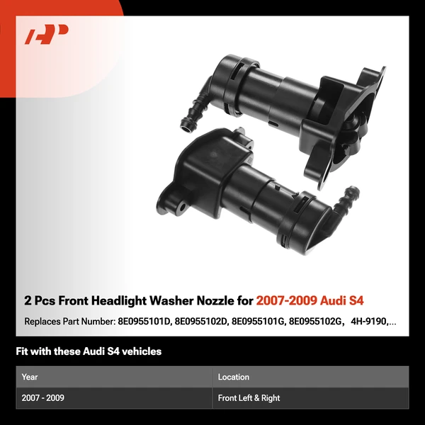 2 Pcs Front Headlight Washer Nozzle for 2007-2009 Audi S4