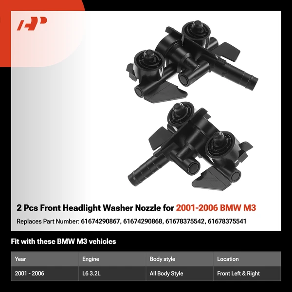 2 Pcs Front Headlight Washer Nozzle for 2001-2006 BMW M3
