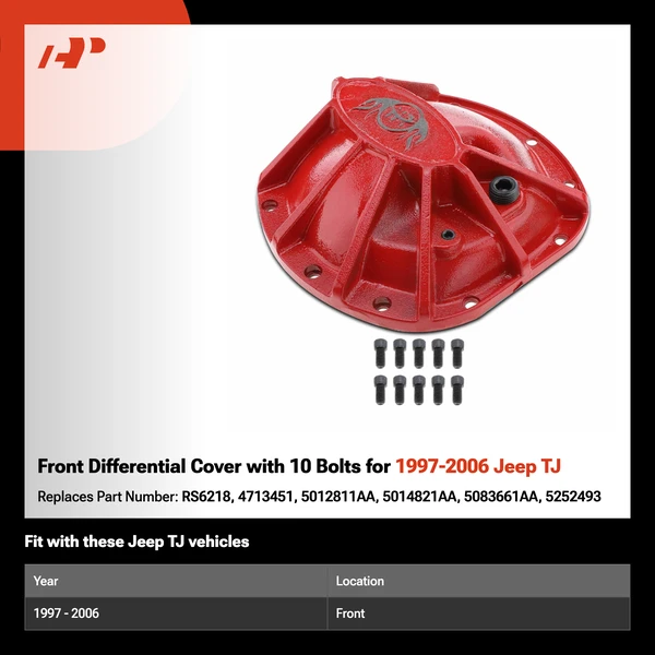 Front Differential Cover with 10 Bolts for 1997-2006 Jeep TJ