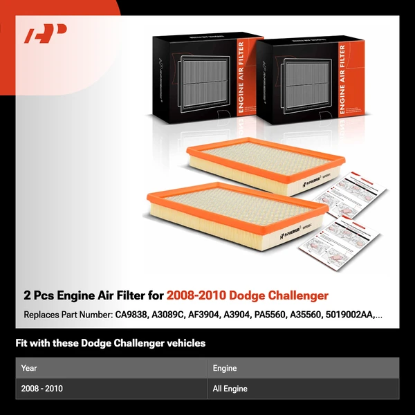 2 Pcs Engine Air Filter for 2008-2010 Dodge Challenger